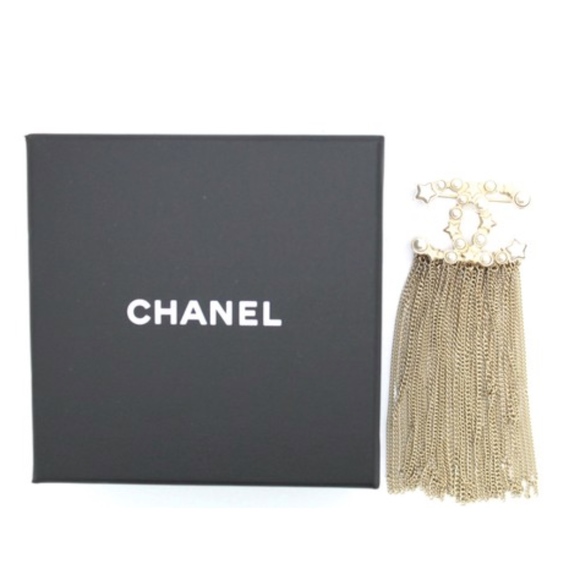 Gold Cc Star Pearls Tassel Hardware Brooch - Picture 2 of 7